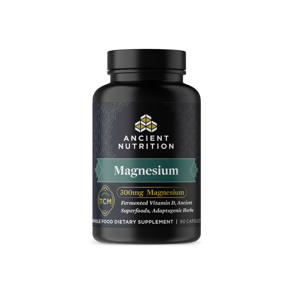 Ancient Nutrition magnesium 300mg bottle clearly labeled for daily calm support
