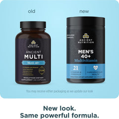 Ancient Nutrition Men 40+ capsules closeup highlights easy daily intake.