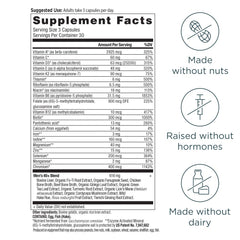 Ancient Nutrition Men 40+ label closeup highlights 21 vitamins and minerals.
