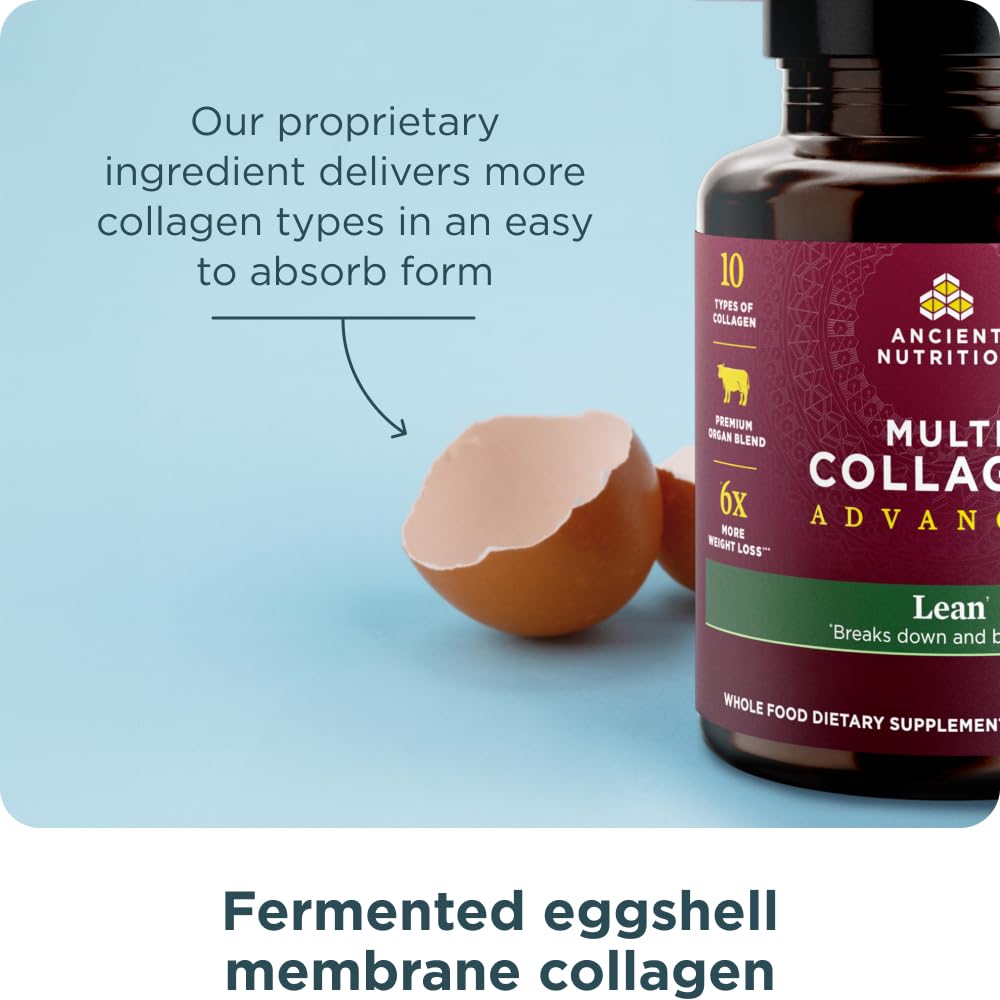 Ancient Nutrition Multi Collagen Advanced Lean ingredient blend close-up suggests science-backed formulation.