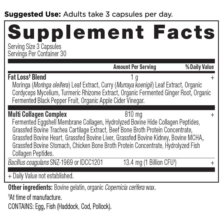 Ancient Nutrition Multi Collagen Advanced Lean science-claim graphic communicates potential fat-burning results.