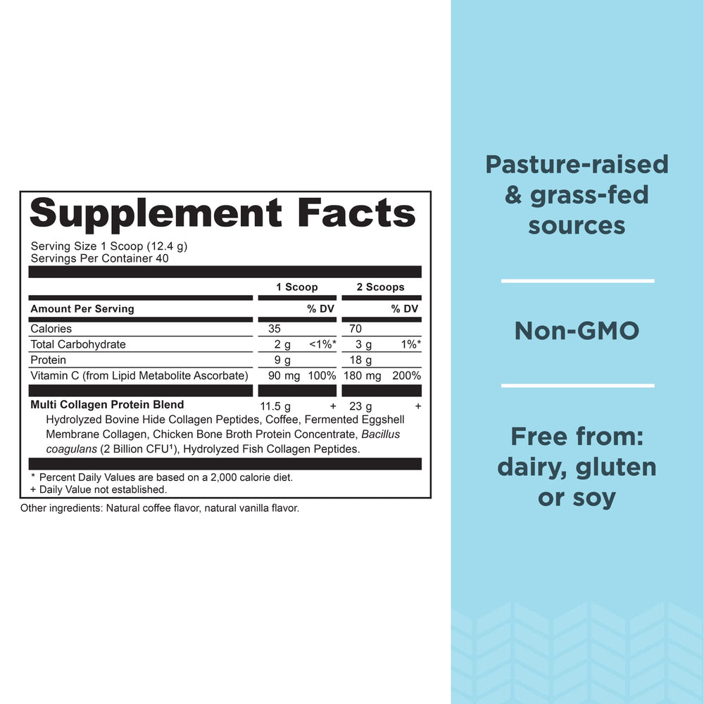 Ancient Nutrition multi collagen protein scoop close-up for easy measurement.