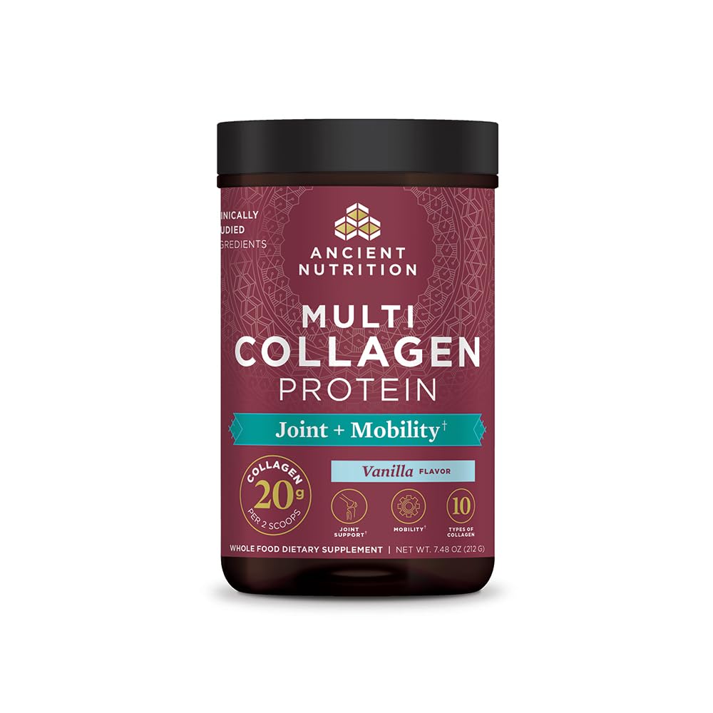 Ancient Nutrition Multi Collagen Vanilla powder bag for daily joint support.