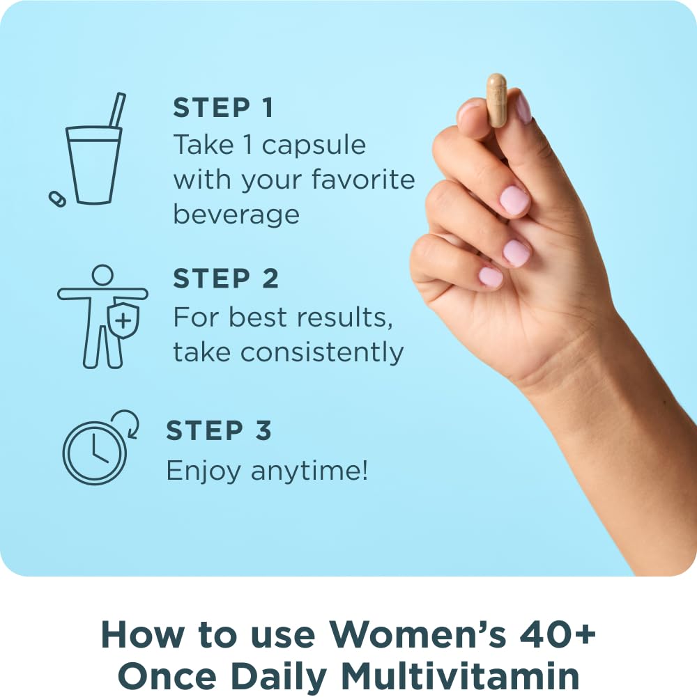Ancient Nutrition bottle with capsule emphasizes simple once-daily dose for busy women.