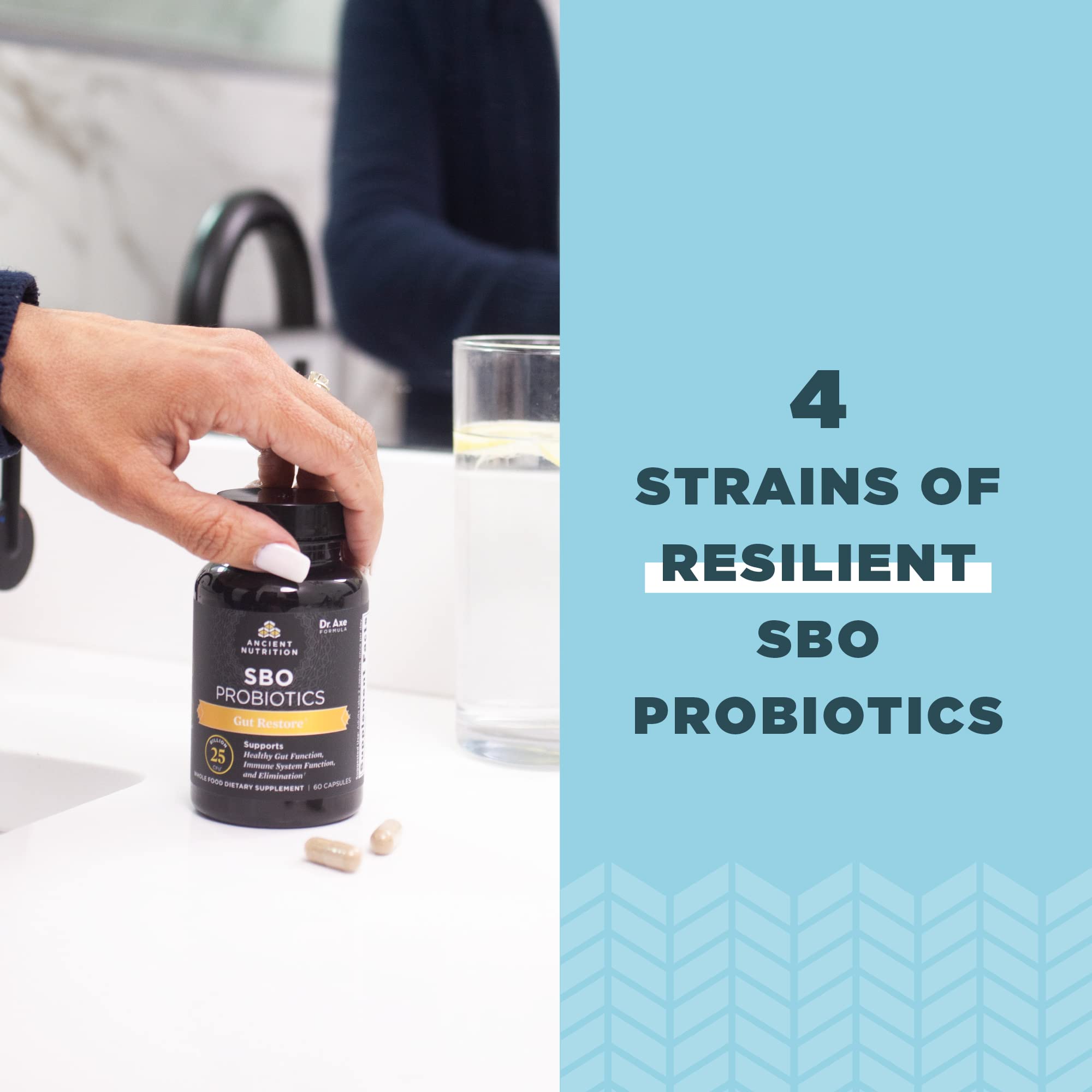 Gluten-free Ancient Nutrition SBO Gut Restore probiotic supplement.