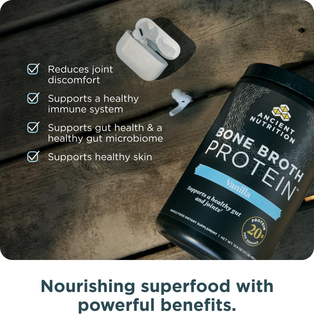 Ancient Nutrition smoothie with bone broth protein for a creamy boost.