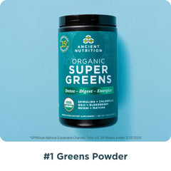 Ancient Nutrition Super Greens being mixed in a glass for a convenient green shake