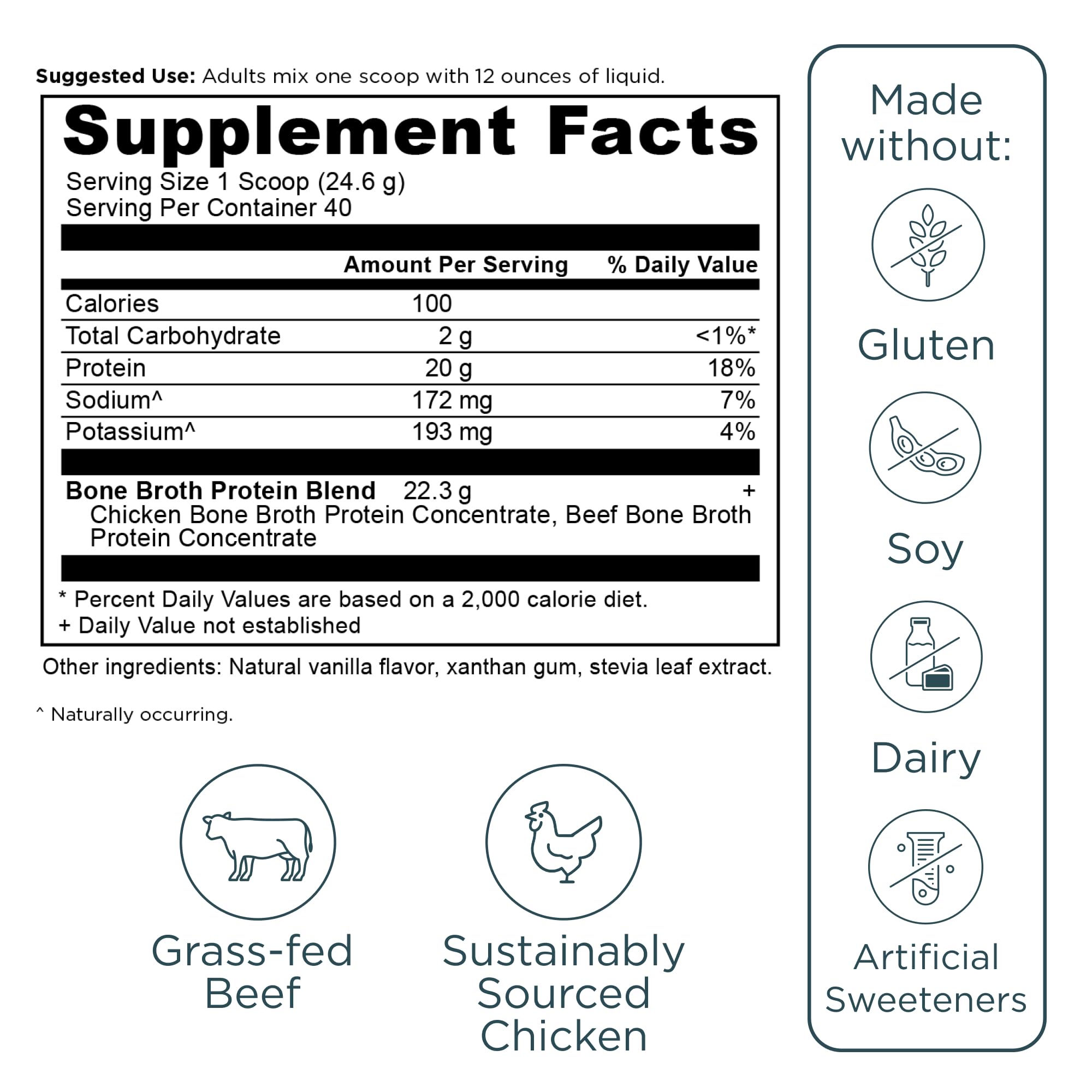 Ancient Nutrition vanilla bone broth blends into smoothies for added nutrition.