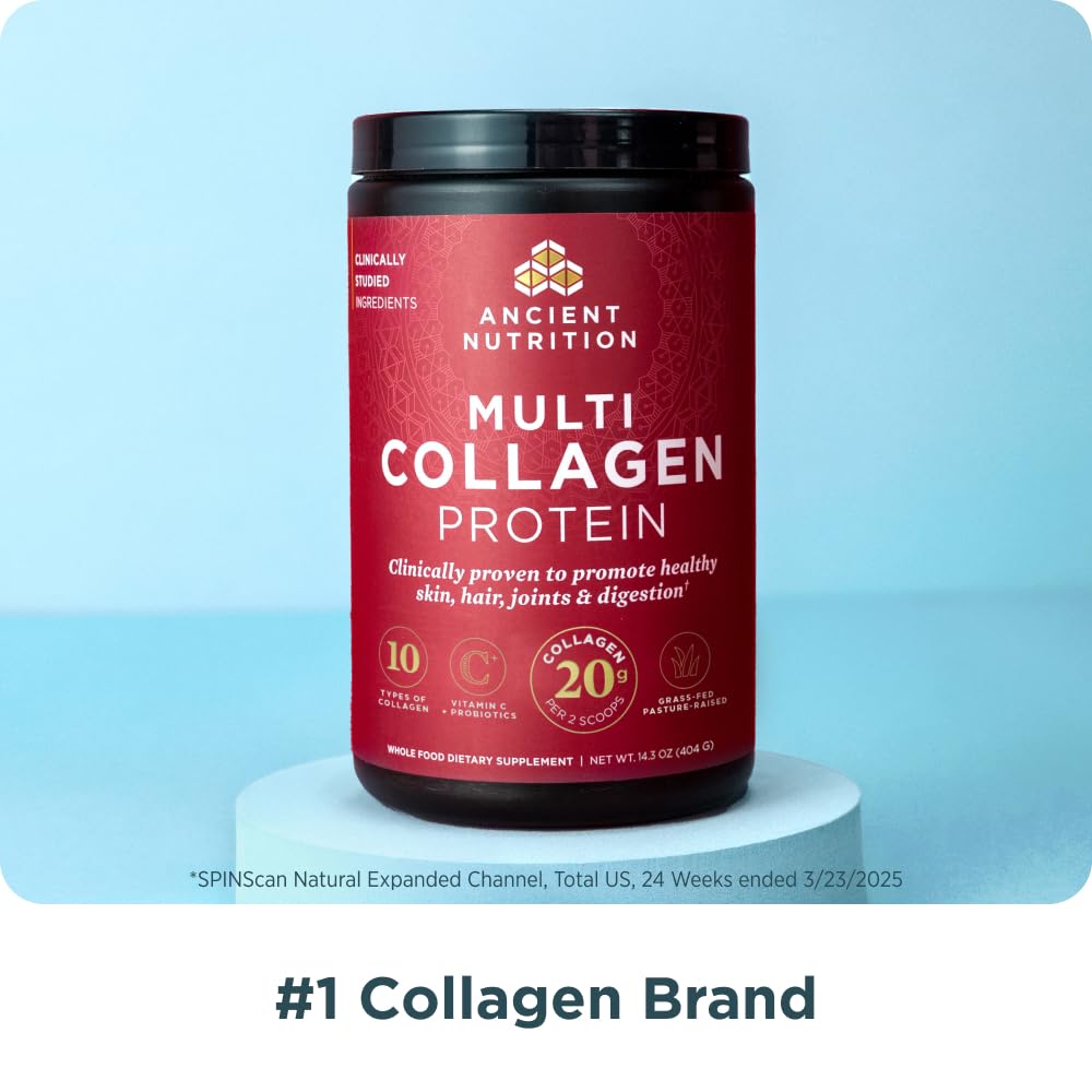 Ancient Nutrition vitamin C boost bottle with powder and scoop suggests enhanced nutrient intake