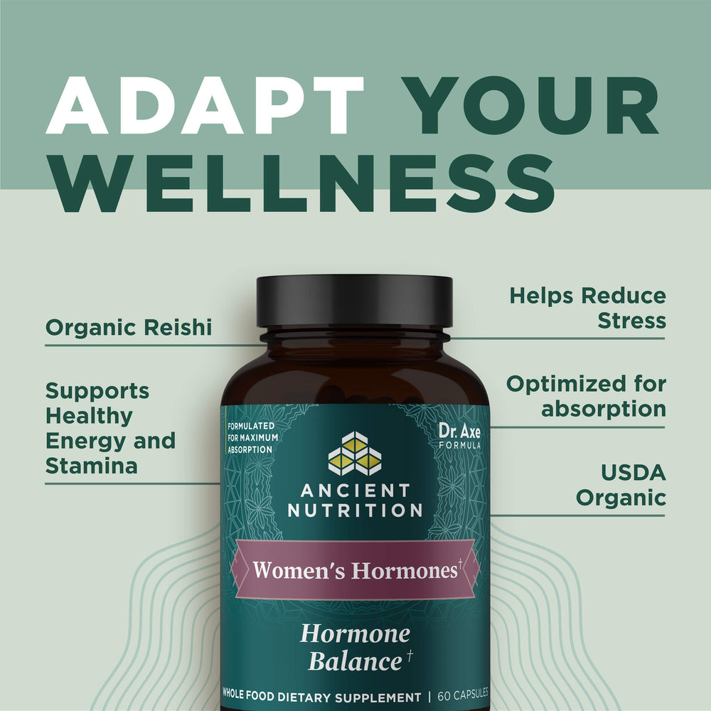 Capsules arranged on bottle, Ancient Nutrition Women's Hormones