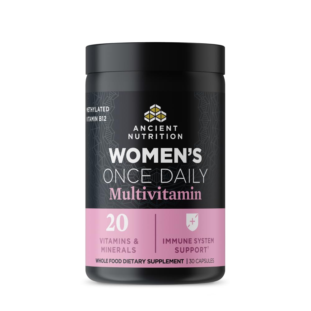 Ancient Nutrition Women’s Multivitamin bottle label highlighting daily wellness benefits