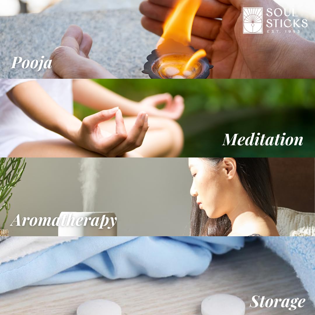 Ancientveda puja setup with camphor tablet enhances sanctity and fragrance.