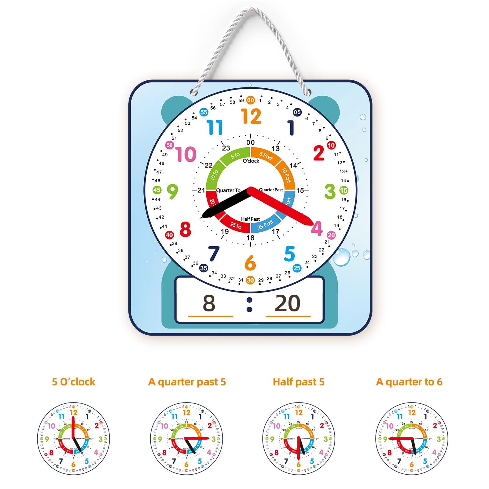 ANCOMEDO classroom demonstration clock ideal for 12 and 24 hour guidance