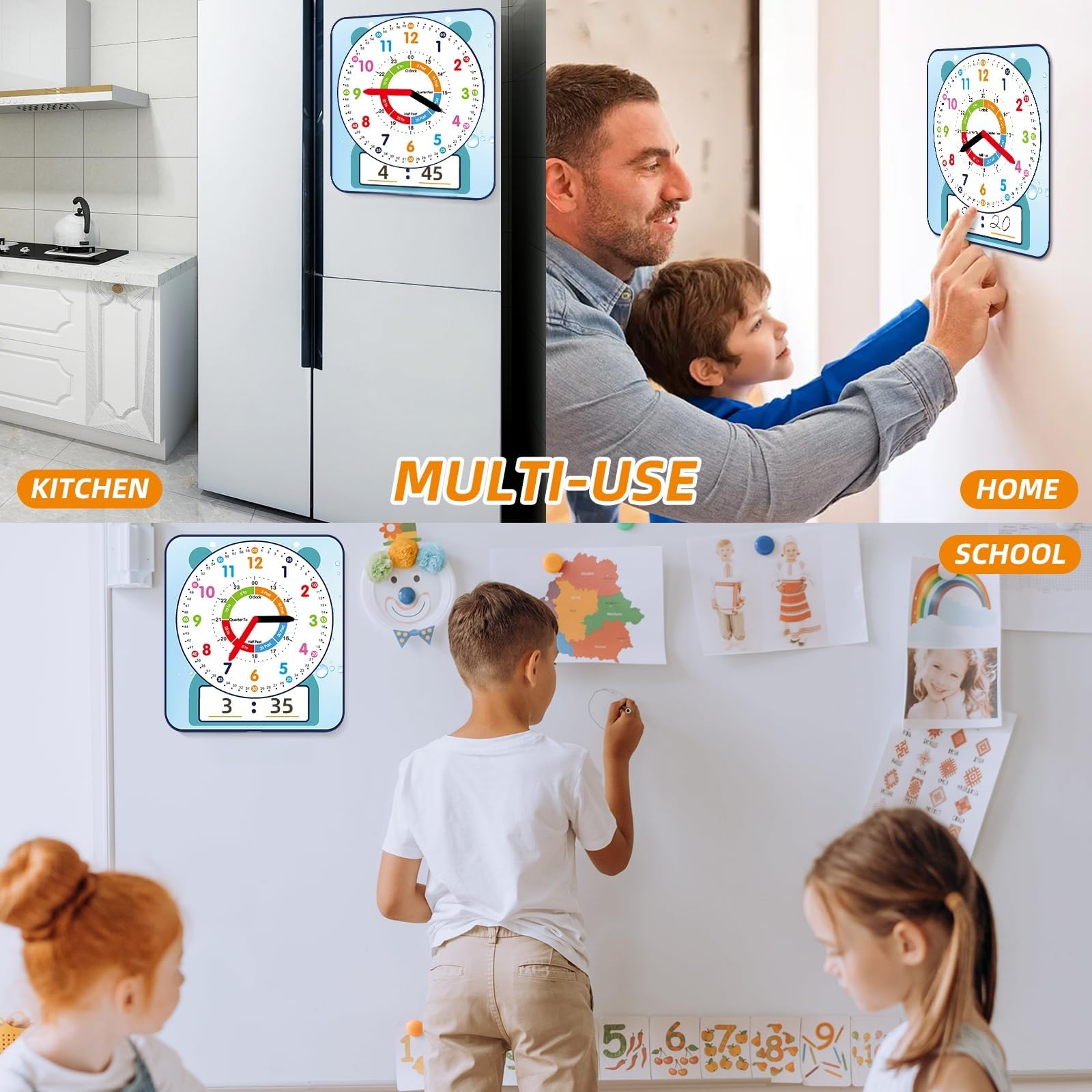 ANCOMEDO magnetic clock ready for wall mounting and classroom display