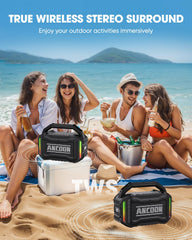 ANCOON speaker supports TWS pairing for immersive stereo sound.