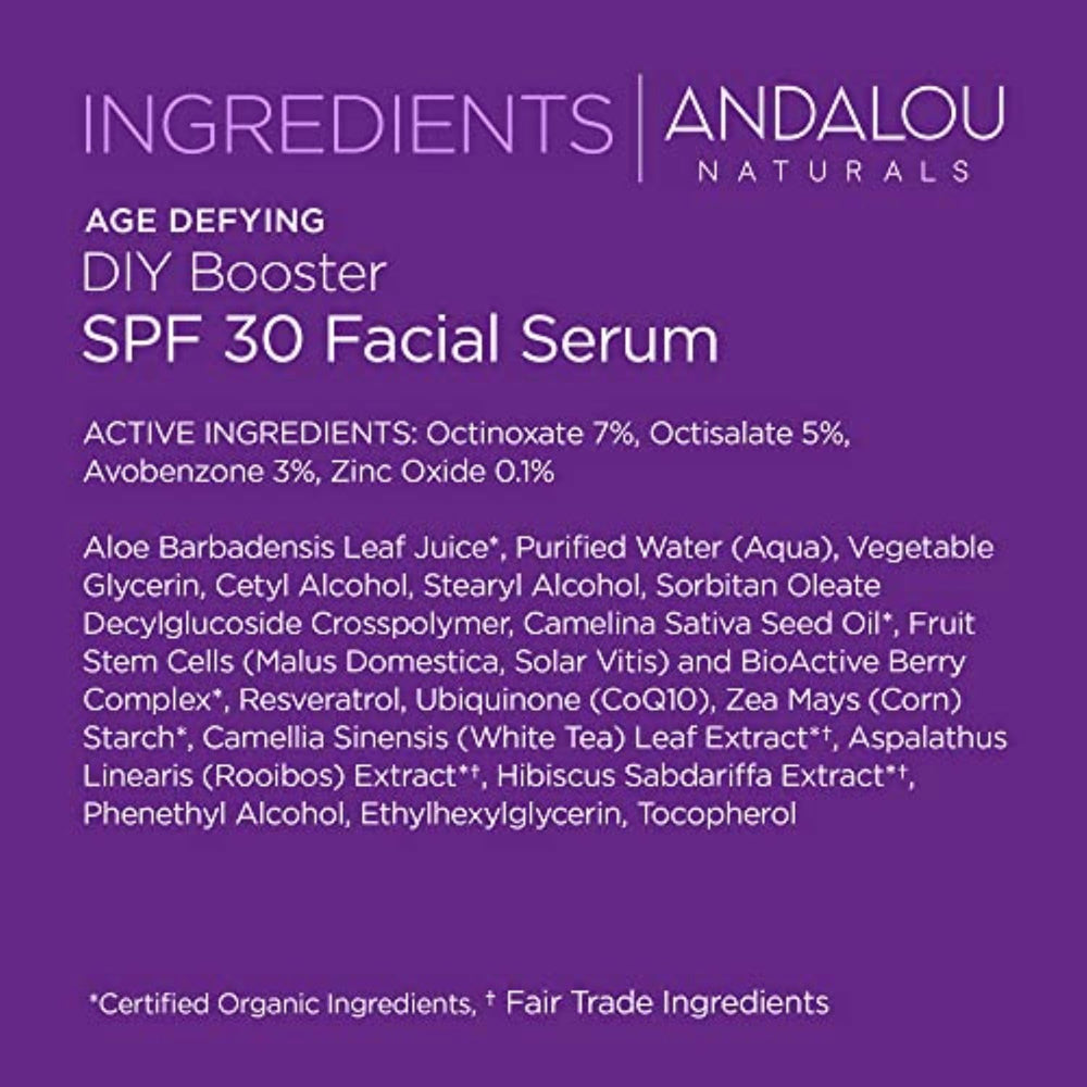 Andalou Naturals DIY Booster SPF 30 application illustrates daily use with moisturizer