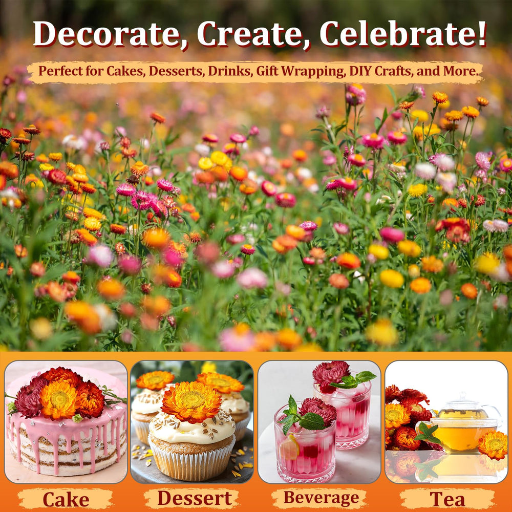 Andekas colorful dried blooms bring eye-catching detail to desserts.