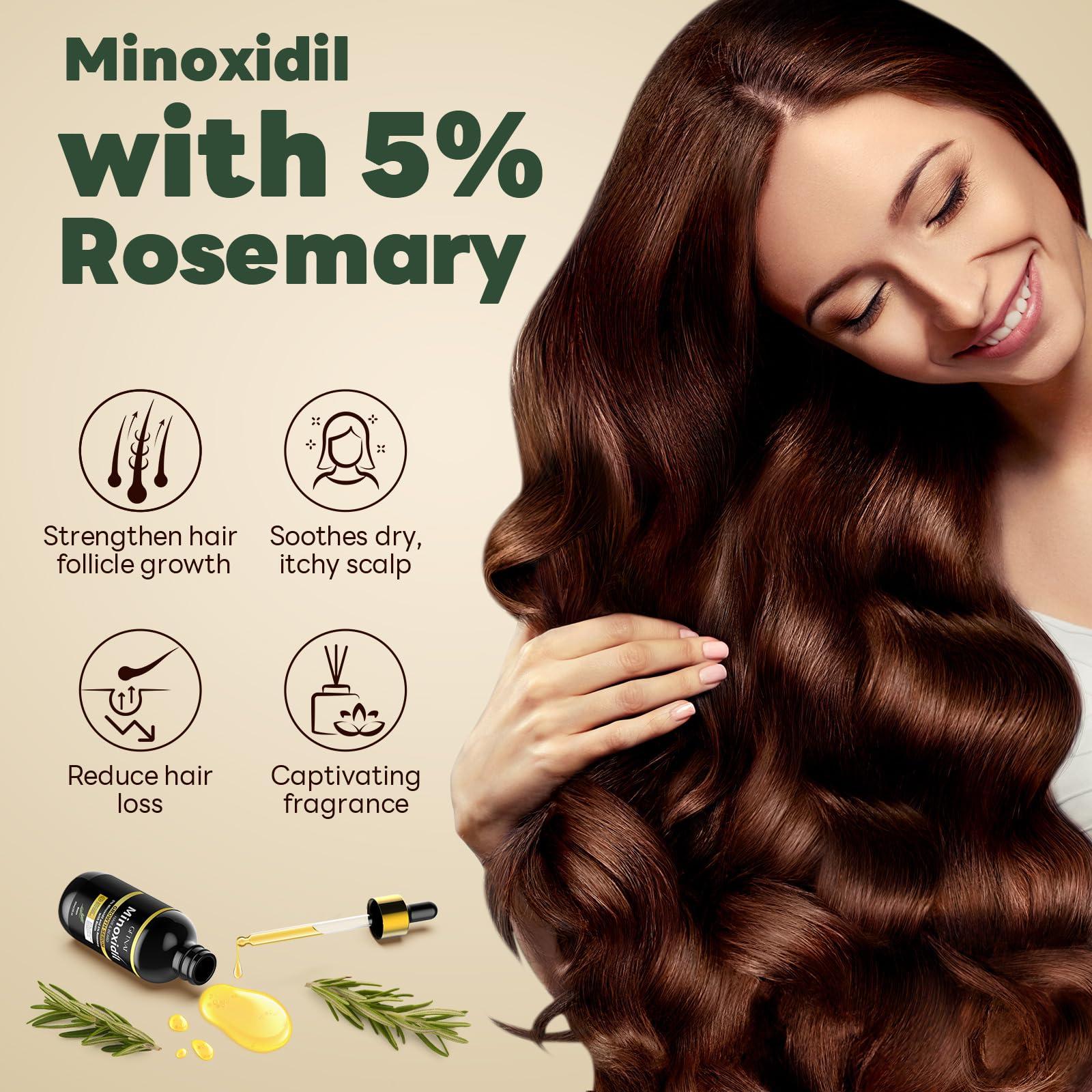 Andelusita rosemary biotin essence packaging highlights nourishing scalp care.