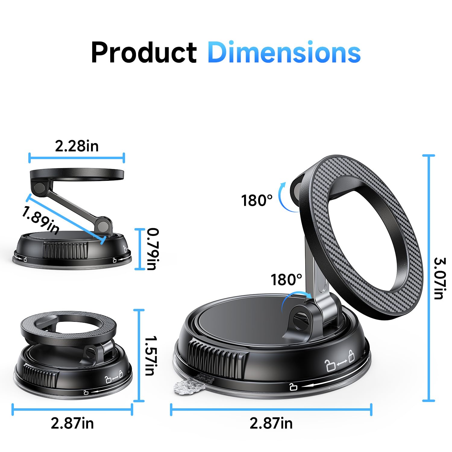 ANDERY carbon-fiber look mount adds a sleek, durable touch.