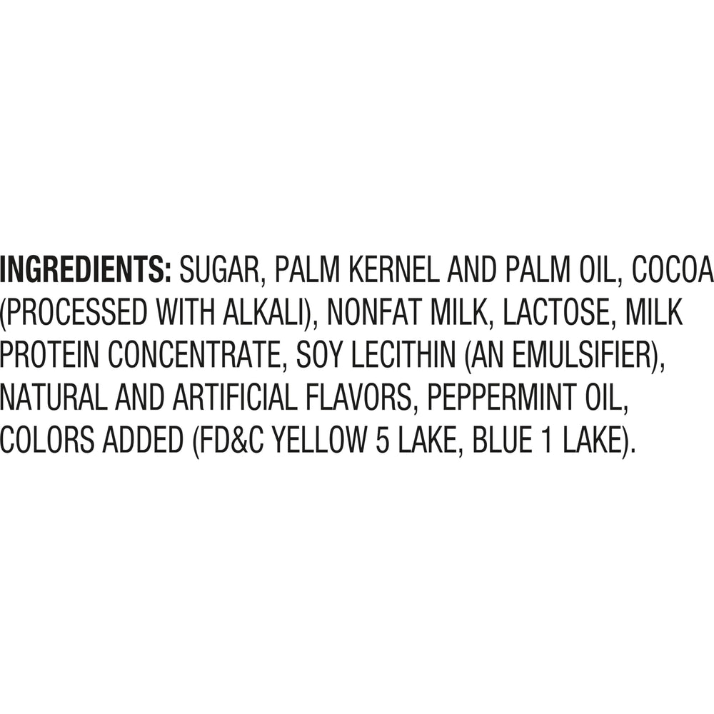 Andes Creme De Menthe Thin Mints rectangular-three-layer candy with mint center.