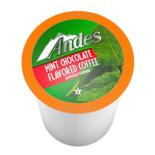 Andes Mints coffee pods cup with steam suggests a comforting after-meal treat.
