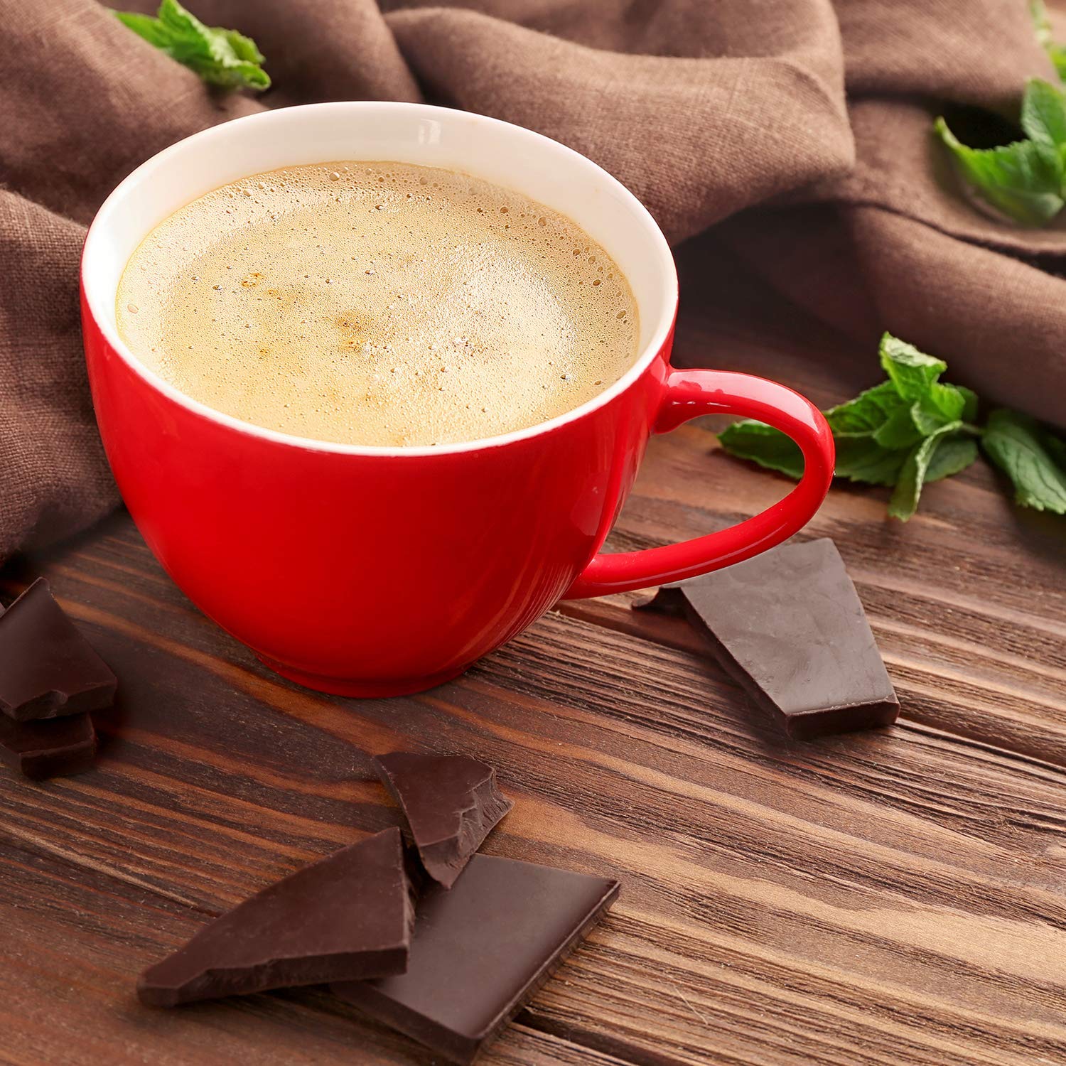 Andes Mints coffee pods glass mug with mint aroma invites a refreshing break.