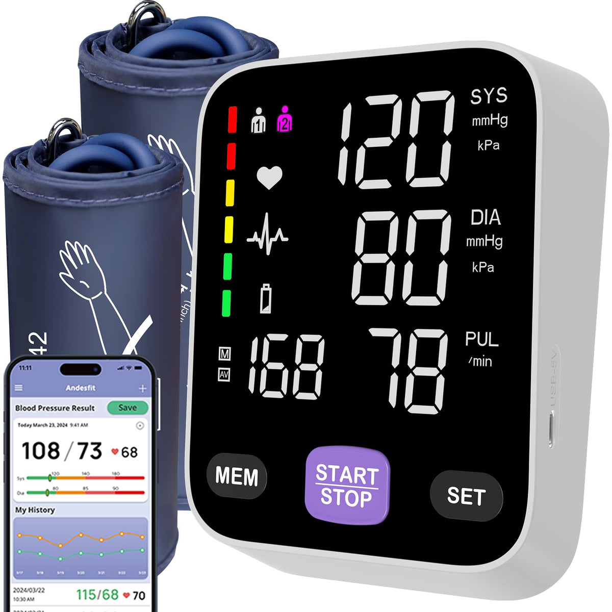 Andesfit BP monitor with large display for easy readings.