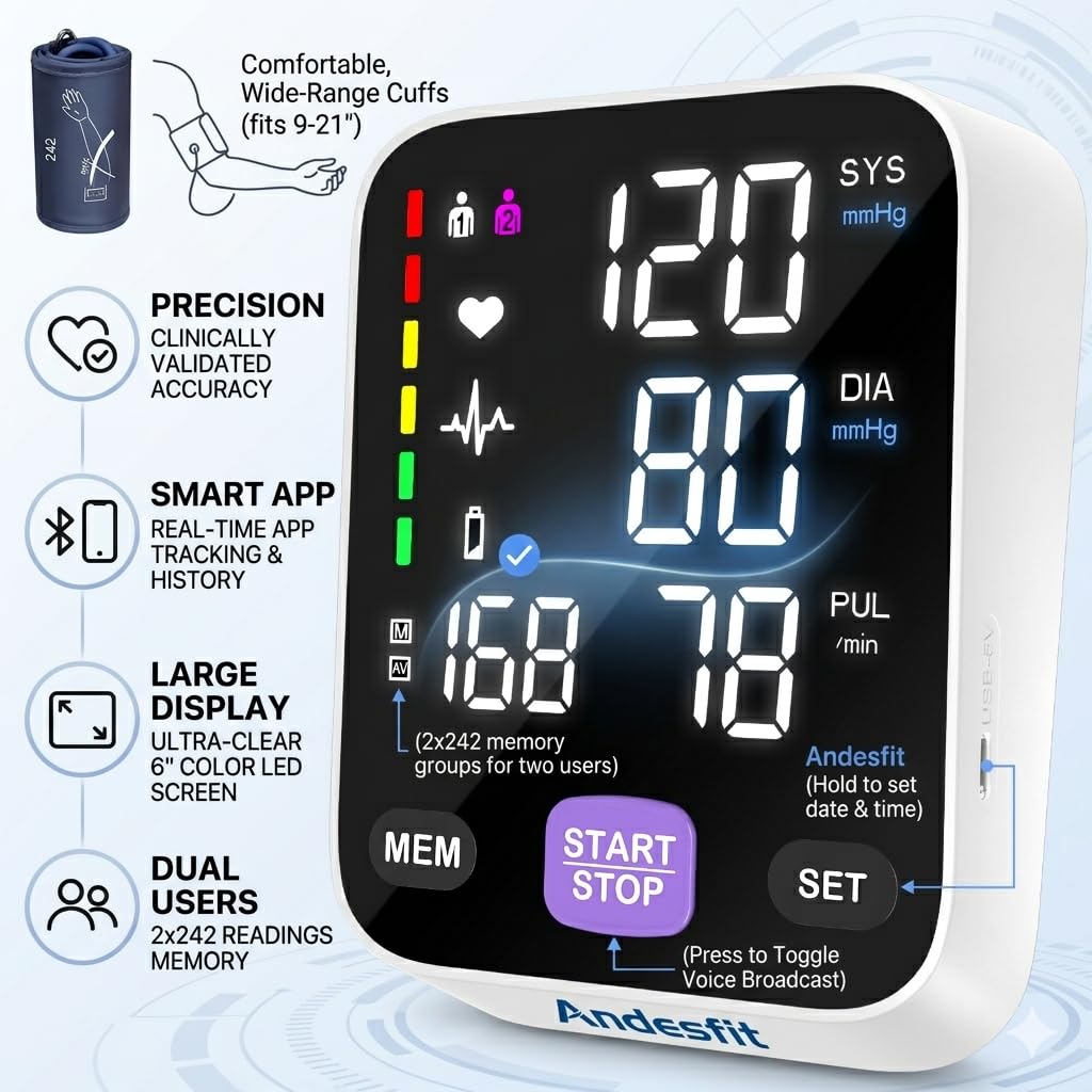 Andesfit BP monitor 17-inch cuff for comfortable home use.