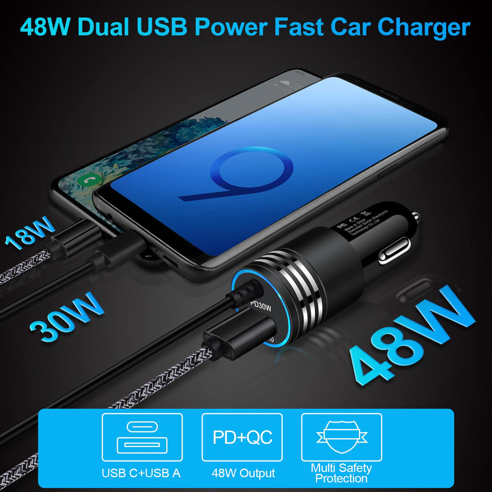 ANDHOT car charger with blue LED indicator for easy use in the dark.