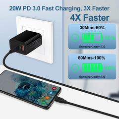 Andhot compact 20W wall charger shown plugged in, saving space on crowded outlets.
