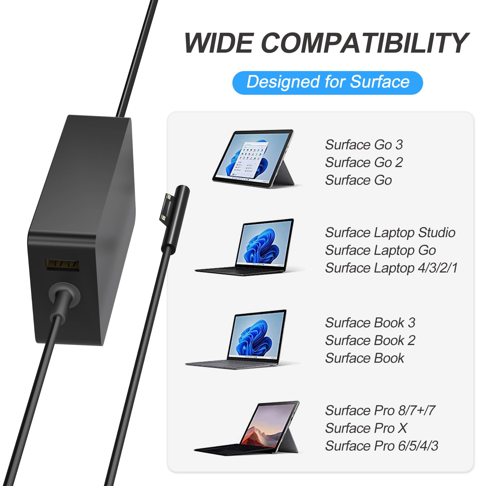 Andingker 65W charger flexible snap-head securing connection.