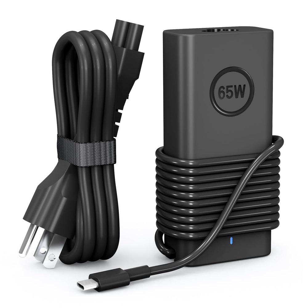 Andingker 65W USB-C Dell charger front view with LED indicator for quick charging status.