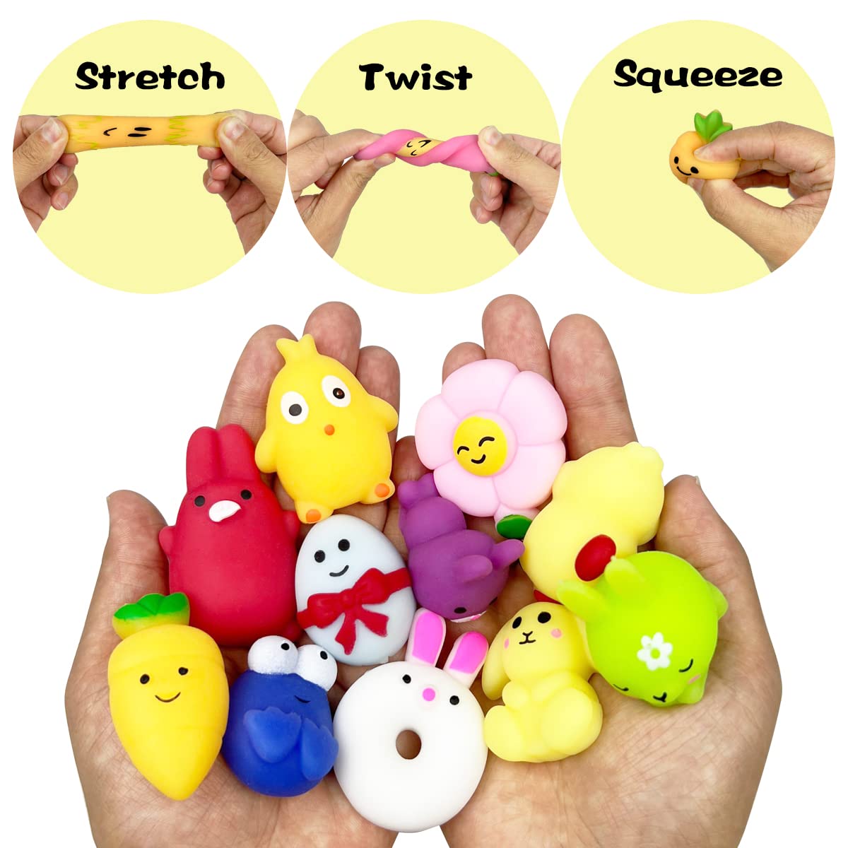 Anditoy Easter Mochi Squishy chick figures provide gentle, stress free play for kids.