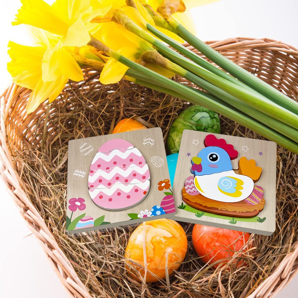 Anditoy Easter puzzle woodgrain close-up highlights safe, eco-friendly materials.