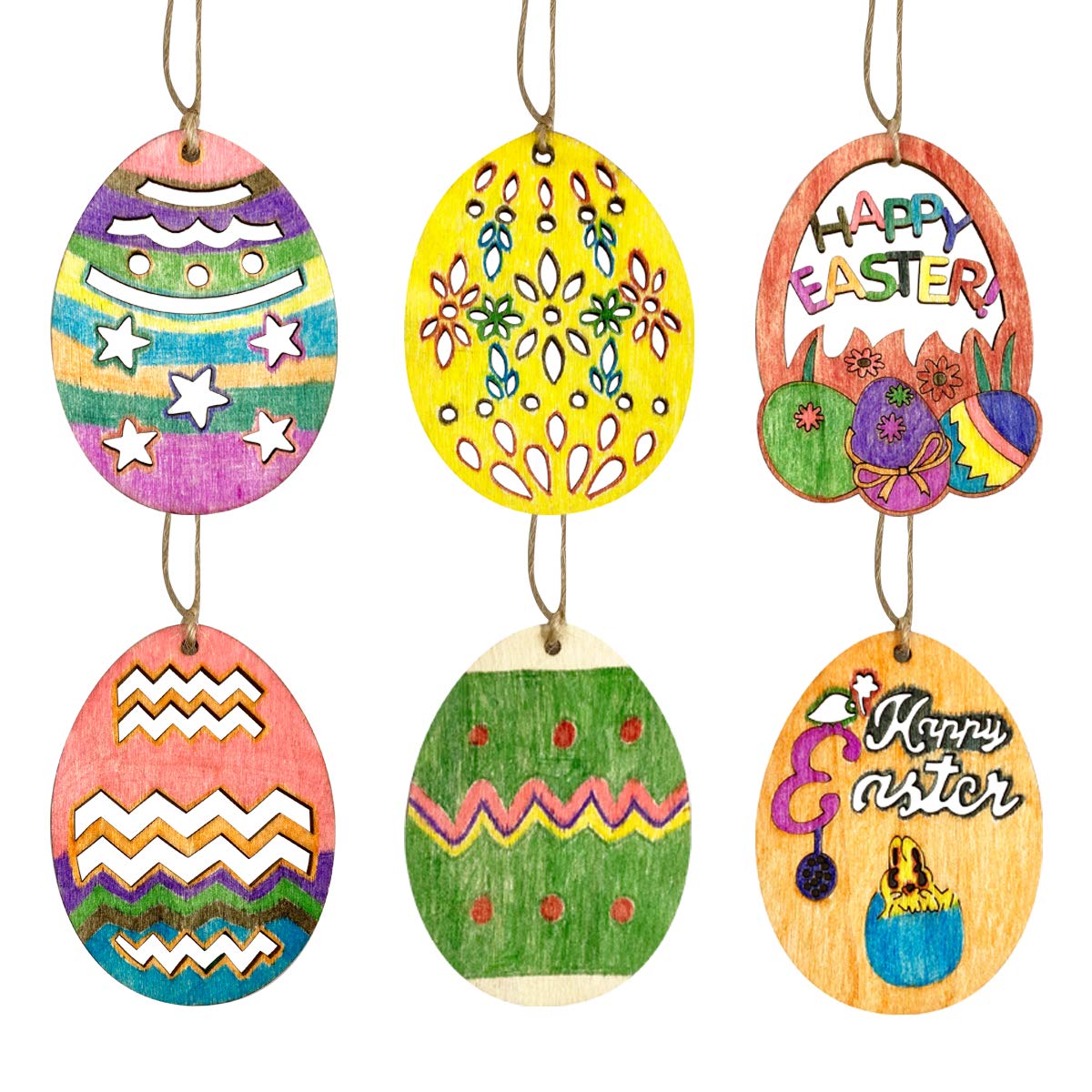 Anditoy 6-style Easter wood ornaments for creative party decor