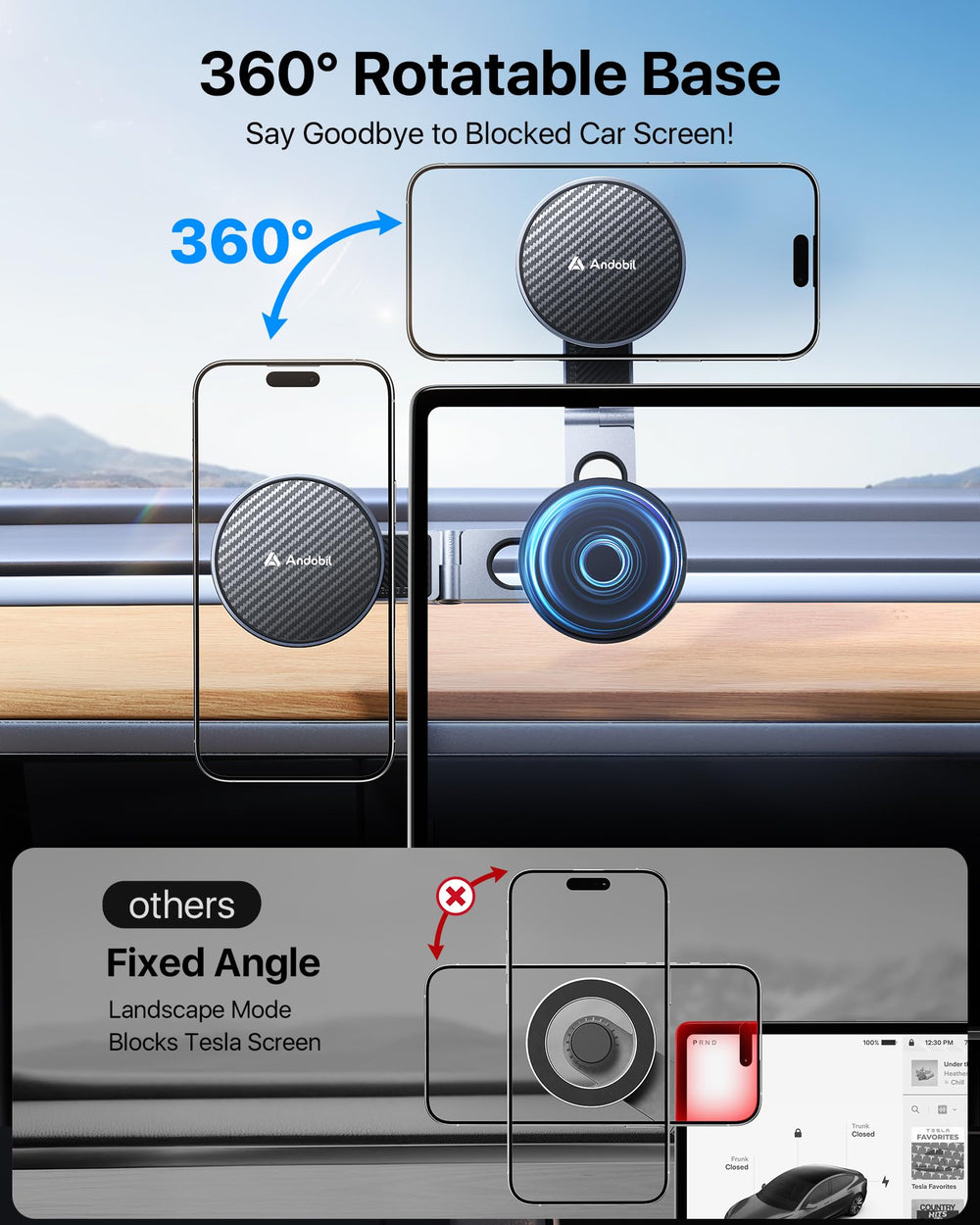 andobil magsafe car mount for tesla model 3 y securing iphone safely
