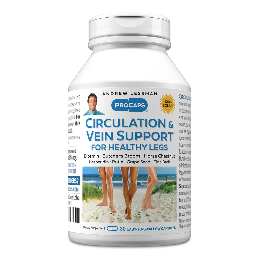 Andrew Lessman Circulation and Vein Support bottle front shows packaging for daily use.