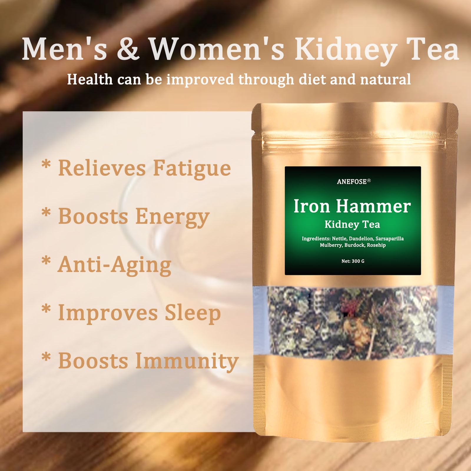 ANEFOSE Herbal blend ingredients feature dandelion, nettle, burdock, and rosehip.