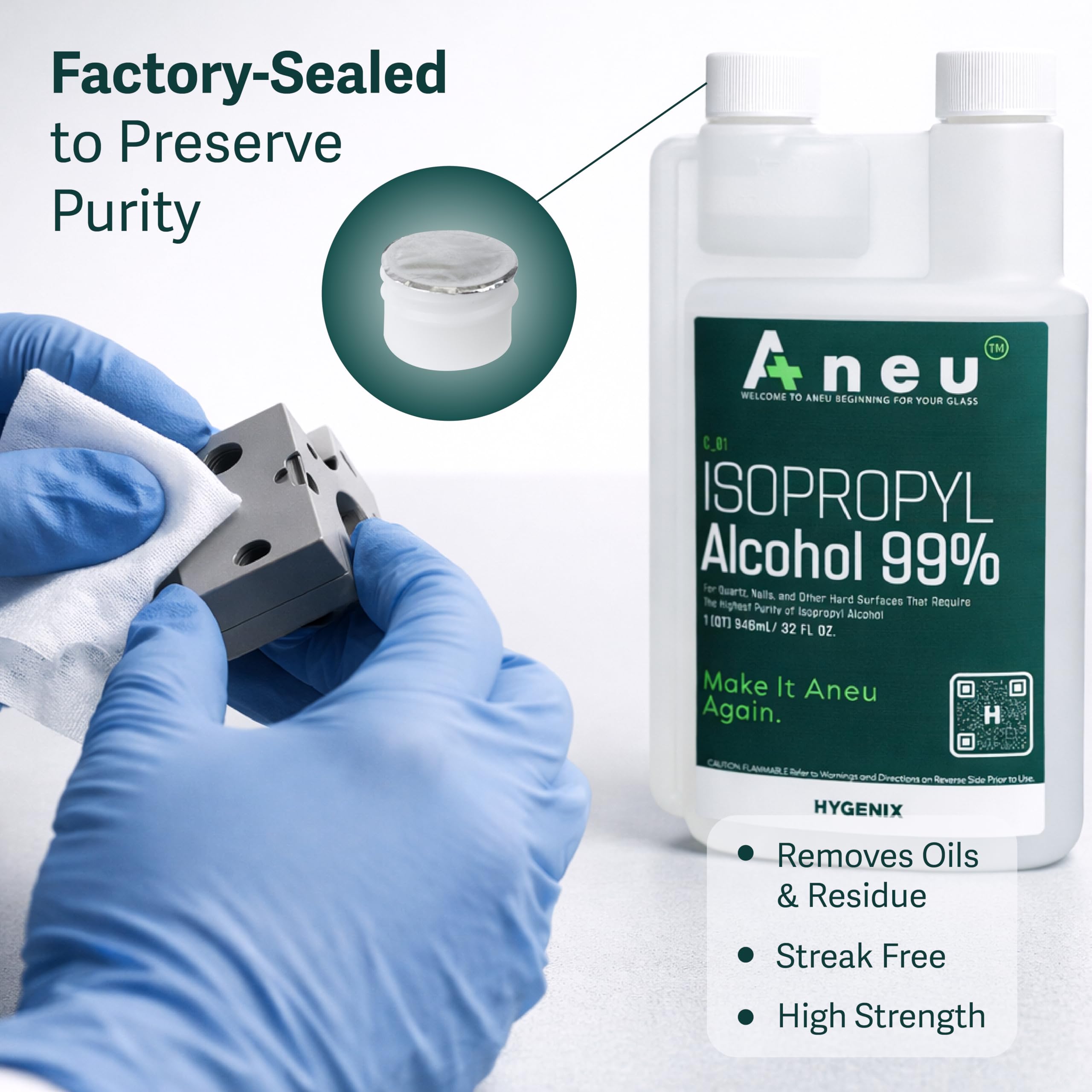 Aneu metal and glass cleaner helps tough buildup removal on tools and surfaces.