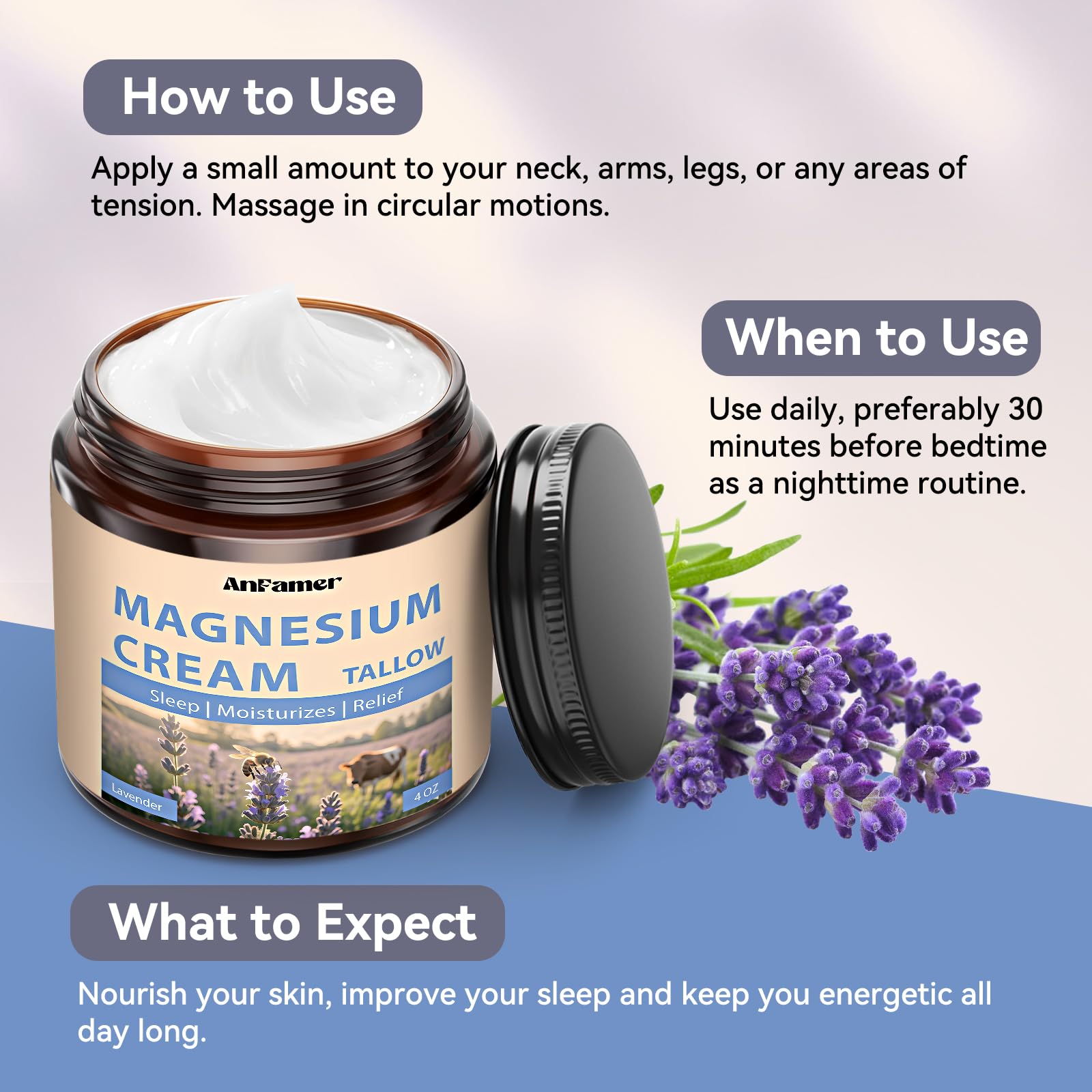 AnFamer tallow based magnesium lotion bottle for dry skin