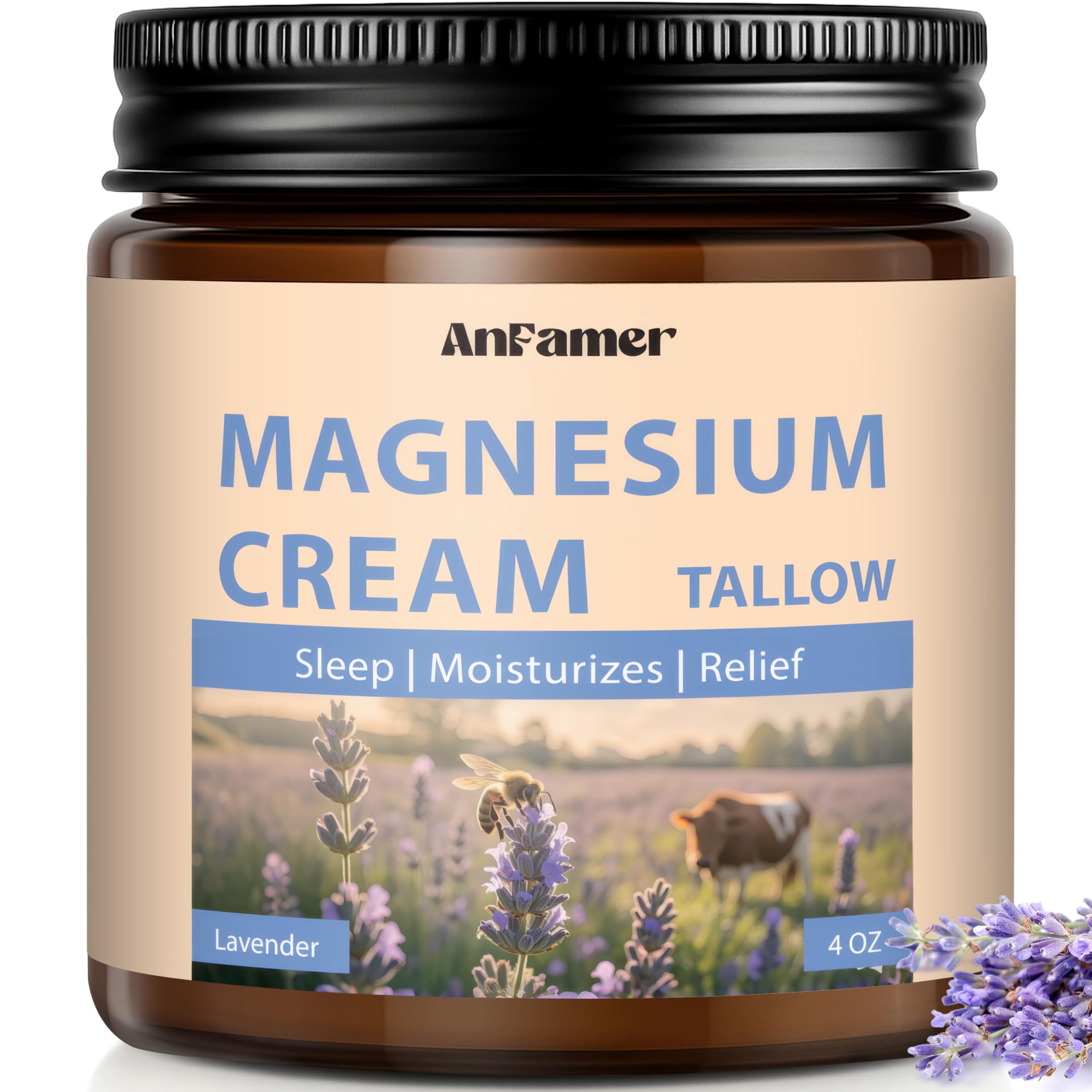 AnFamer magnesium cream bottle for sleep with lavender calm and deep hydration