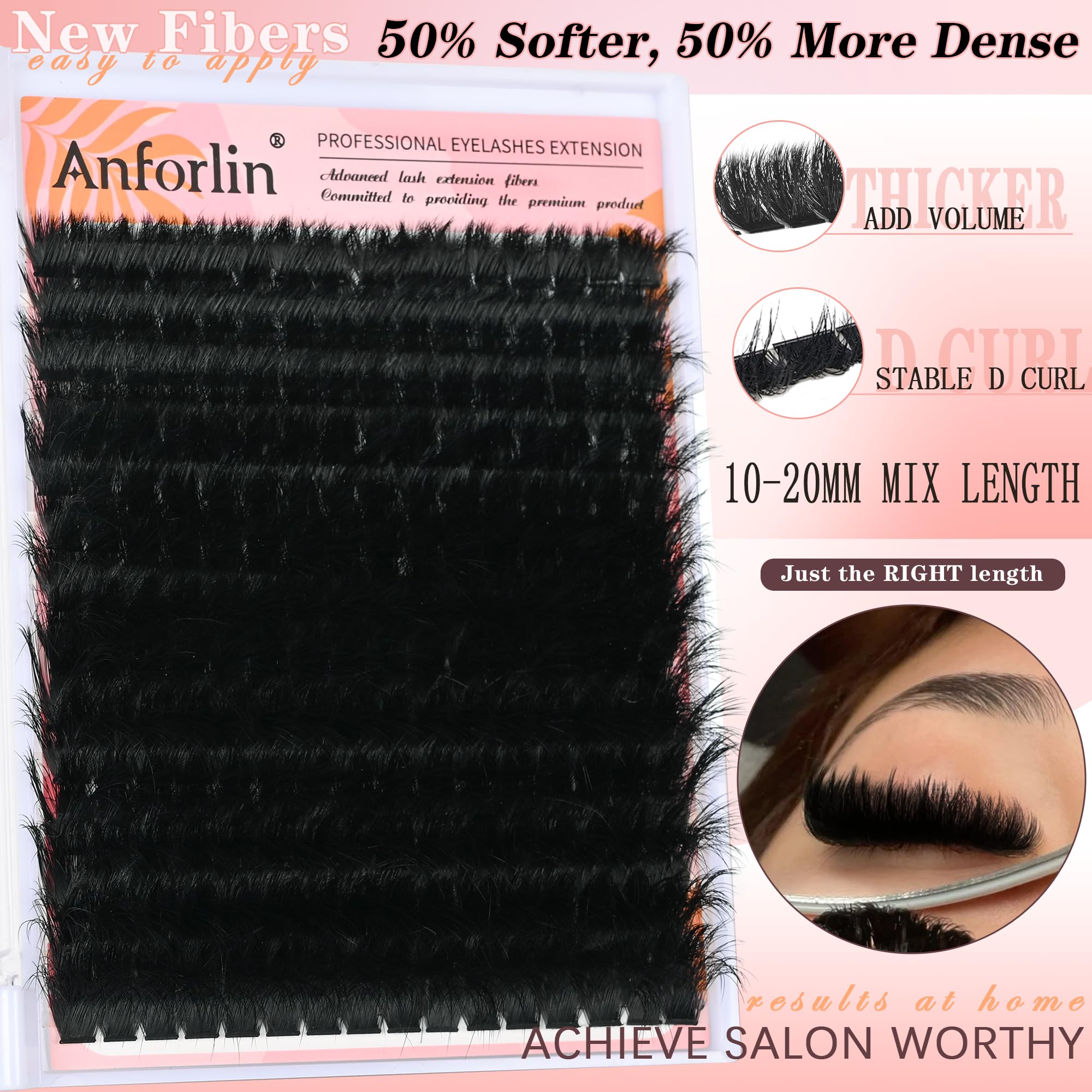 Anforlin lash clusters 200D thick-volume design for dense, dramatic lashes.