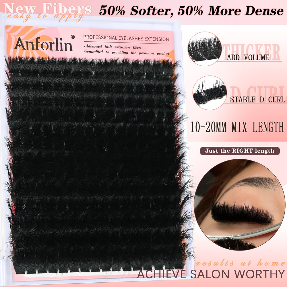 Anforlin lash clusters 200D thick-volume design for dense, dramatic lashes.