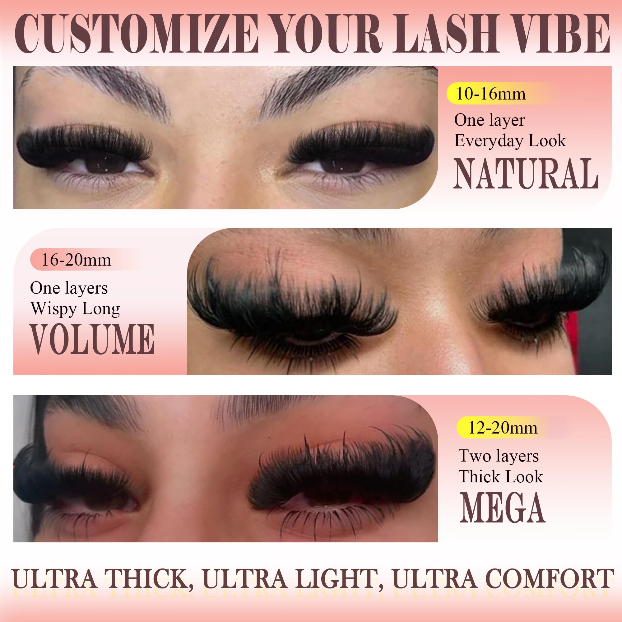 Anforlin lash clusters with D curl for lasting, stable curl.