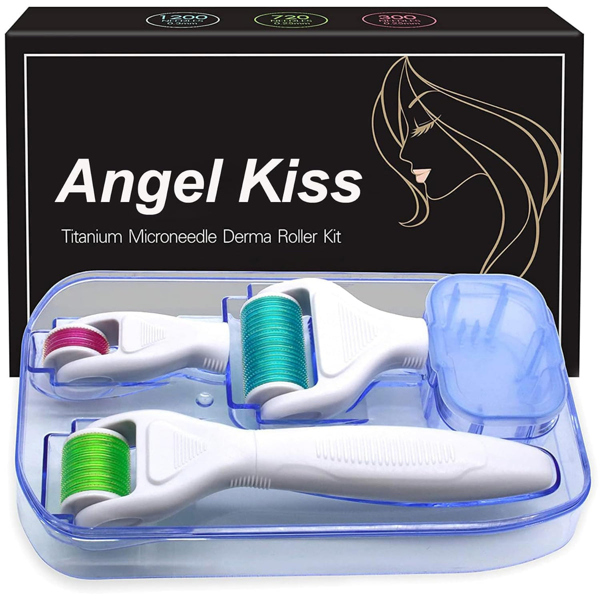 Angel Kiss derma roller for face with 0.25mm needle close-up showing smooth texture potential