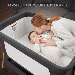 ANGELBLISS compact folding bedside crib for easy storage and transport