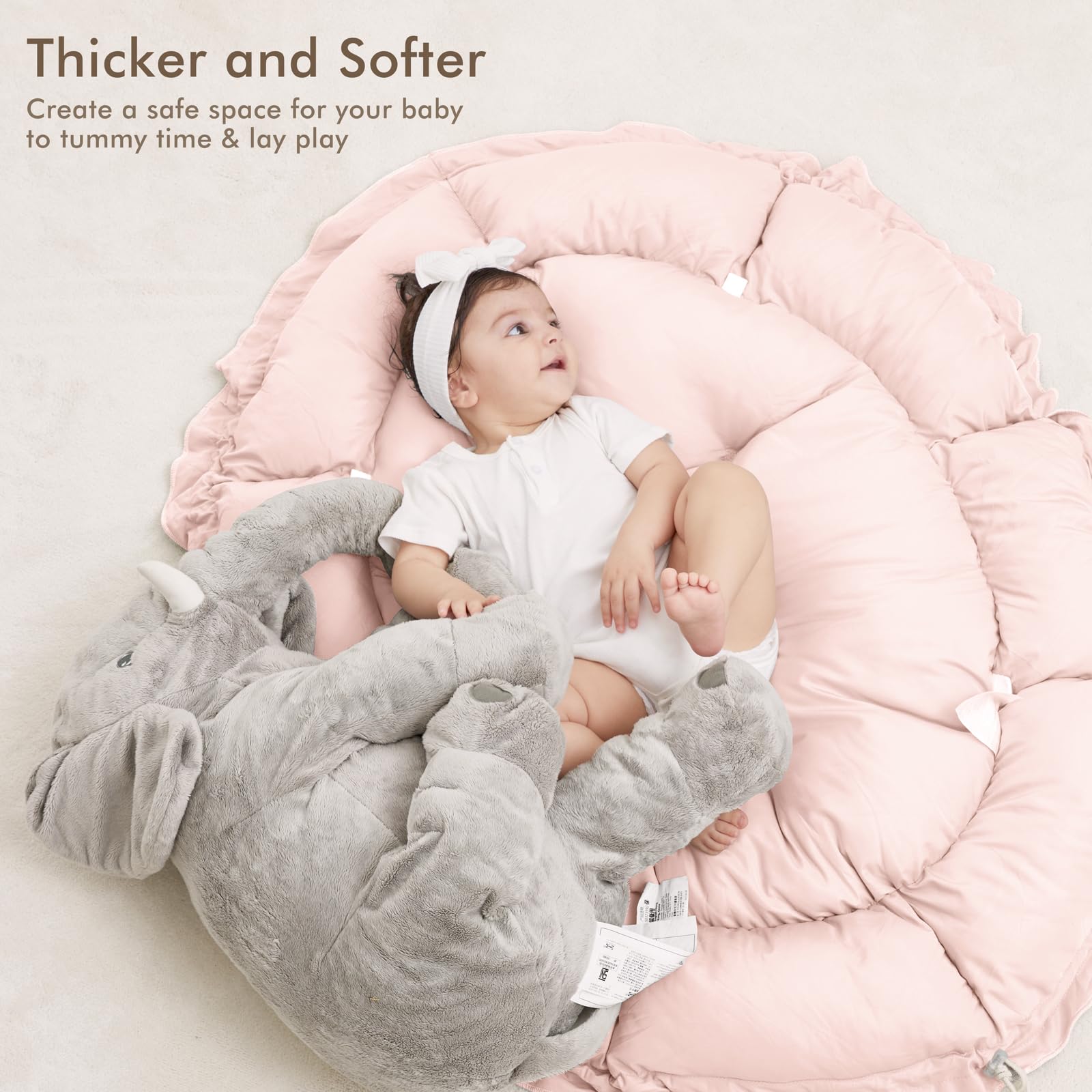 ANGELBLISS reversible tummy time mat pink supports growth with dual sides.
