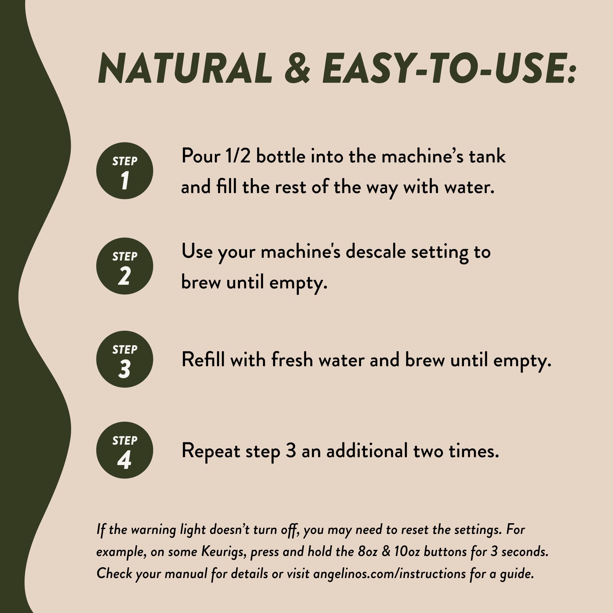 Angelino's Coffee descaling leaves odorless, residue-free brew