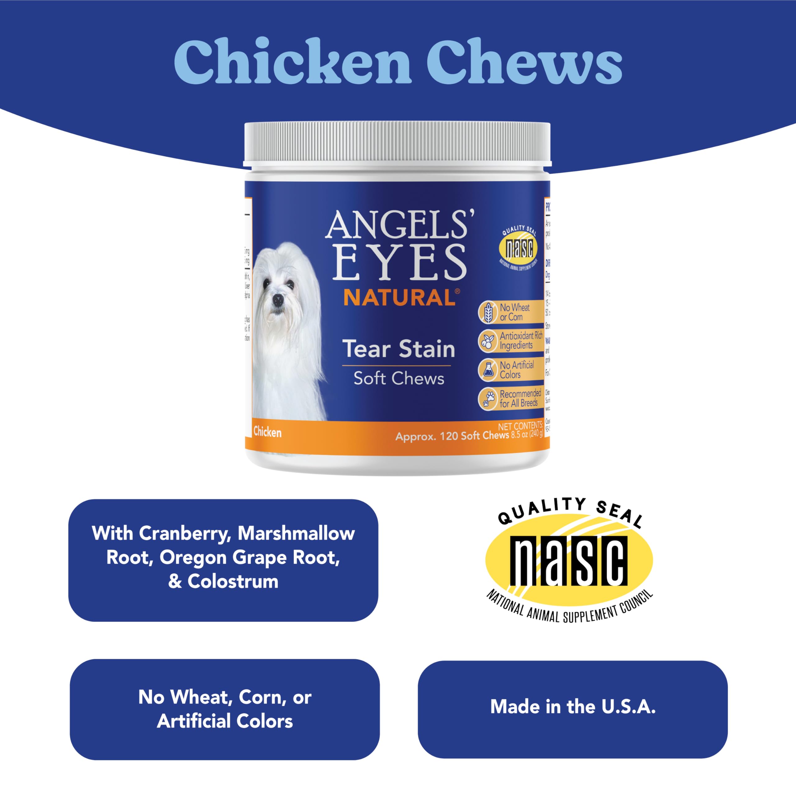 Angels' Eyes Natural packaging 120-count bottle emphasizes value for ongoing use.