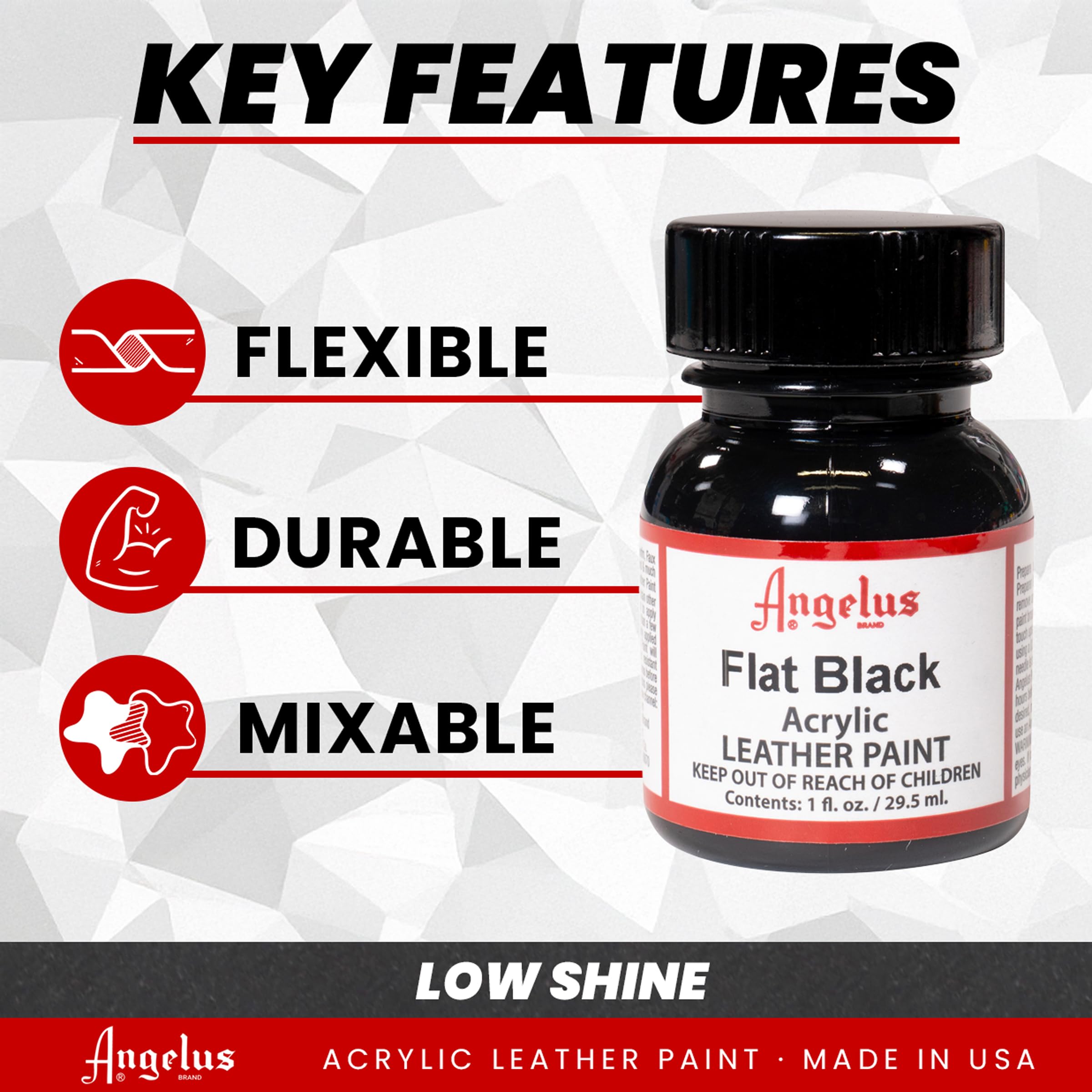 Angelus flat-black acrylic paint on sneakers for durable, flexible finish